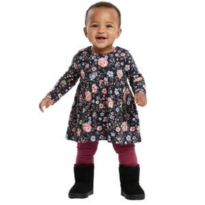 bebe Girls Black Suede Fabric Booties, Lined with Faux Fur, Rubber Soles, sz 7